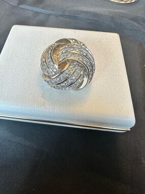 Vintage Gold Tone Rhinestone Knot Brooch Pin Statement Jewelry